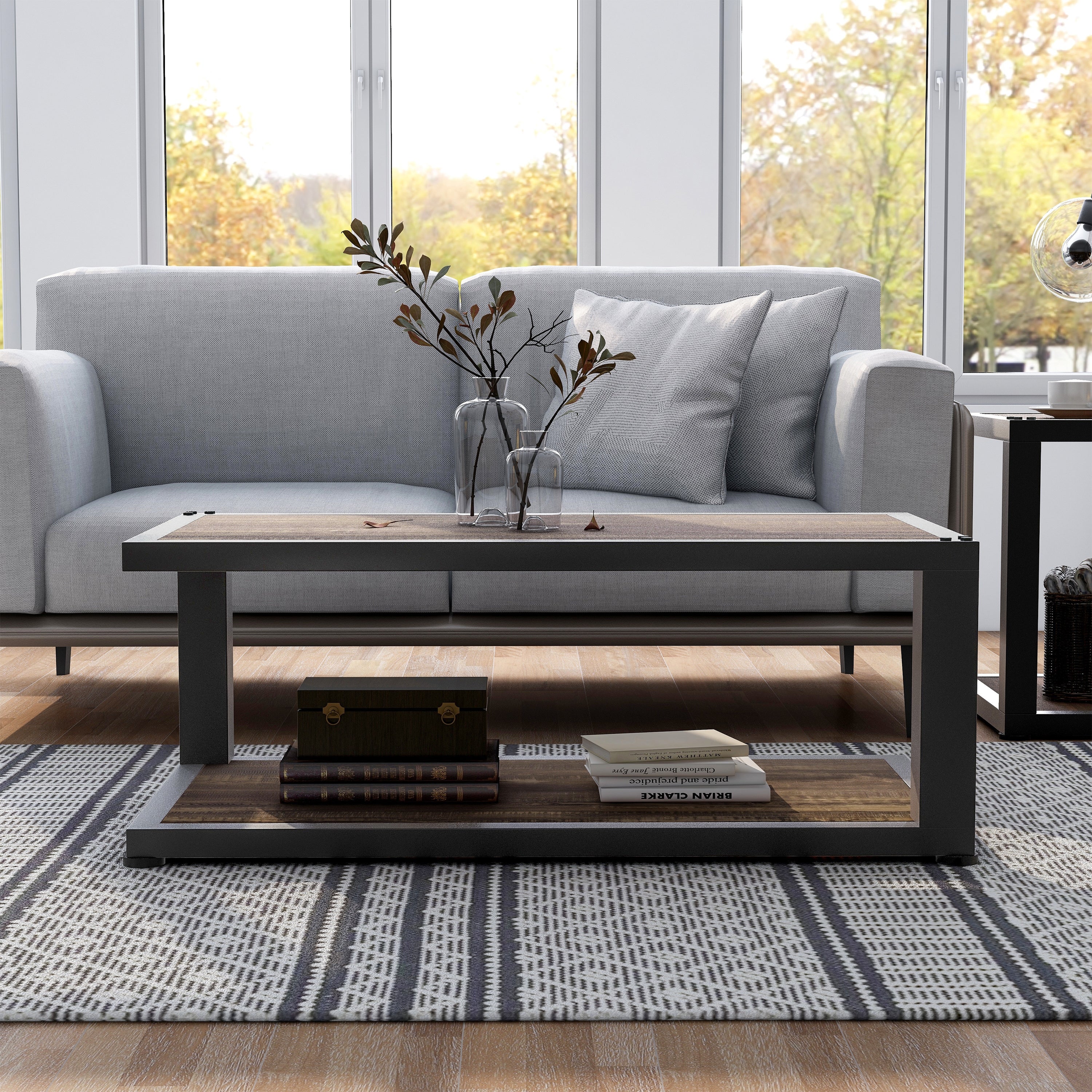 Furniture of America Farrow Dark Walnut and Sand Black Coffee Table - Mycitystee