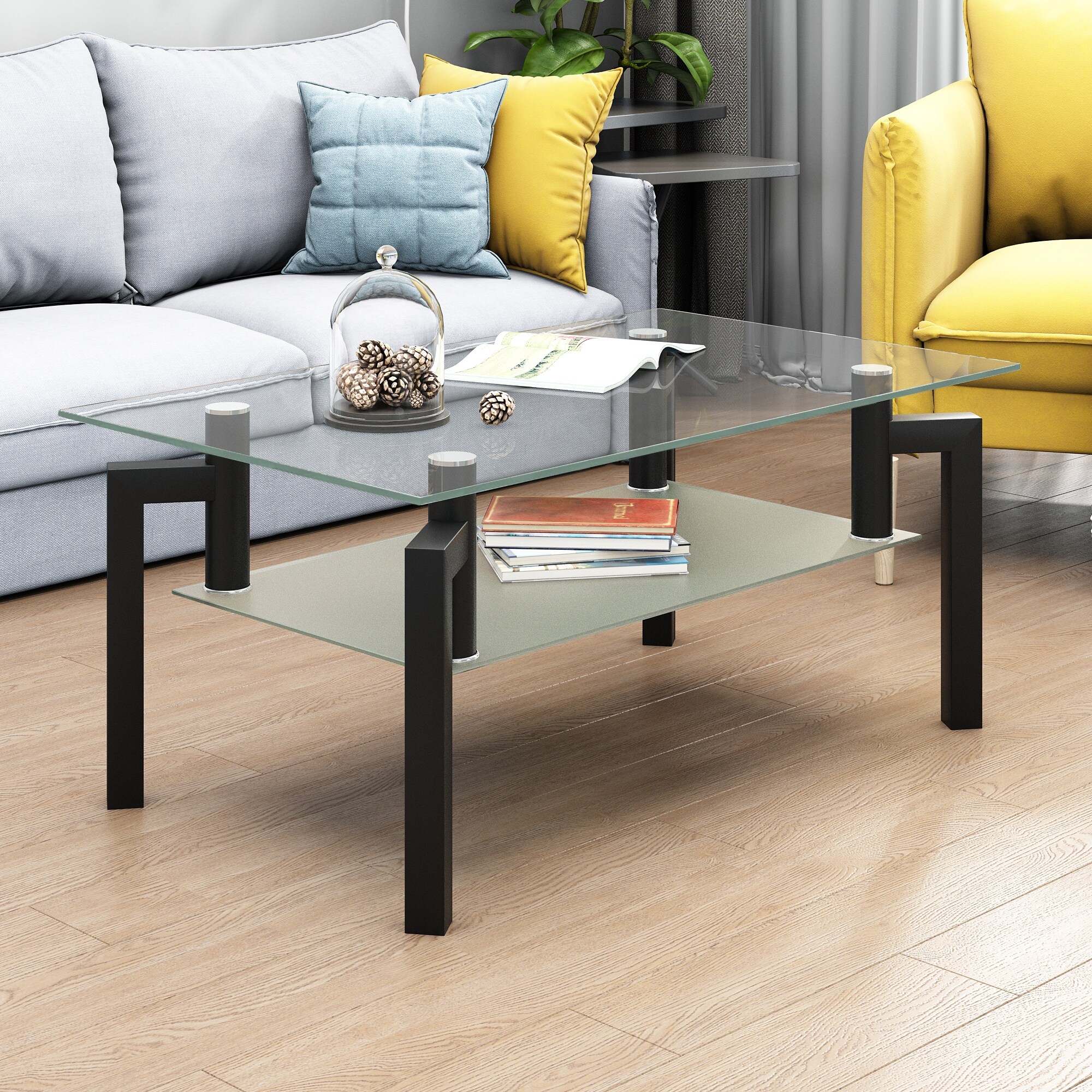 Modern Glass Coffee Table， Clear Coffee Table Side Center Tables - Mycitystee