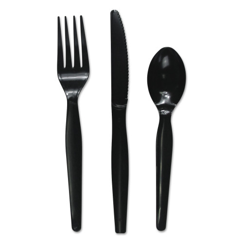 Boardwalk Three-Piece Cutlery Kit， Fork/Knife/Teaspoon， Heavyweight， Black， 250/Carton (FKTHWPSBLA) - Mycitystee