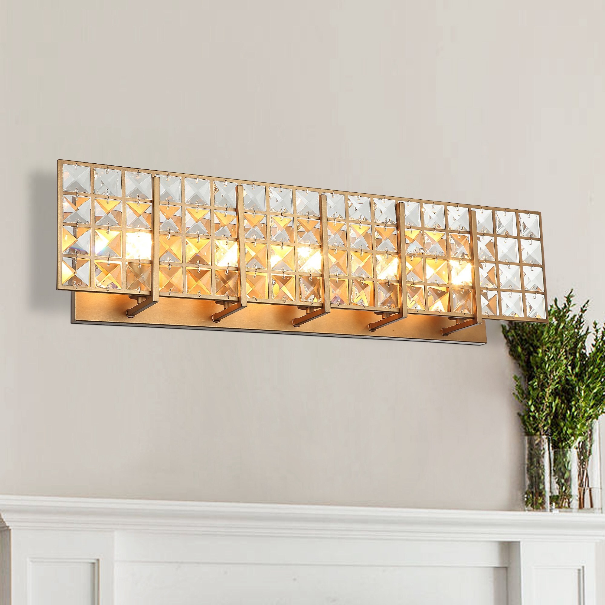 Modern Brass 5-Light Crystal Bath Vanity Lighting Wall Sconce - Mycitystee