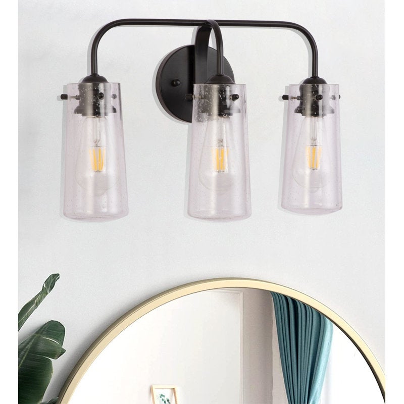 Fylbinye 3-Light Black Bathroom Vanity Light with Glass Shade - 3 Light - Mycitystee