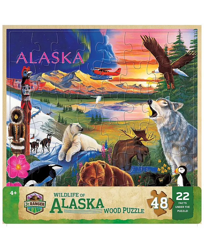 MasterPieces Puzzles Wood Fun Facts - Alaska Wildlife Wood Puzzle  48 Piece Kids Puzzle - Mycitystee