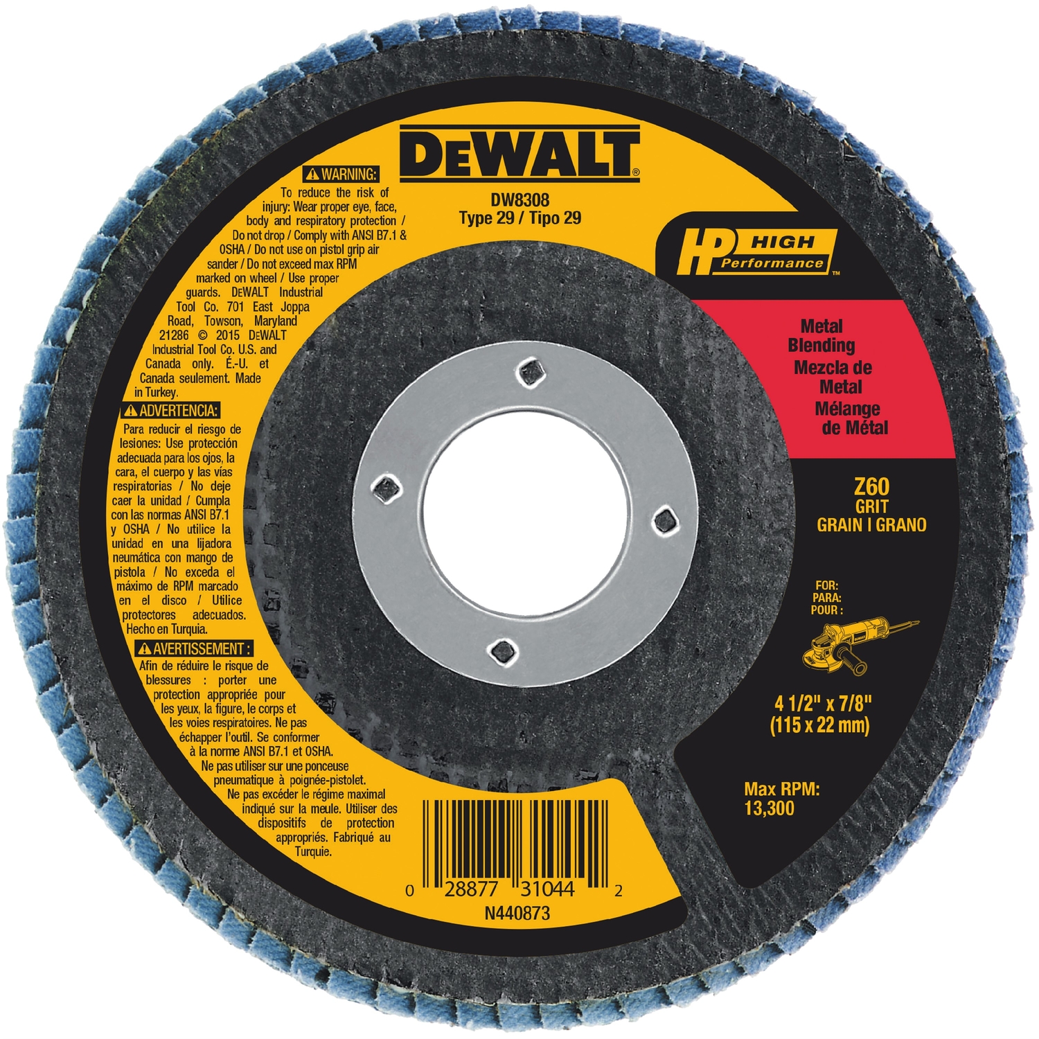 DeWalt 4-1/2 in. D X 7/8 in. Zirconia Type 29 Flap Disc 60 Grit 1 pk - Mycitystee