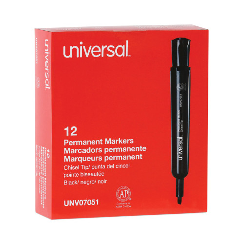 Universal Chisel Tip Permanent Marker， Broad， Black， Dozen (07051) - Mycitystee