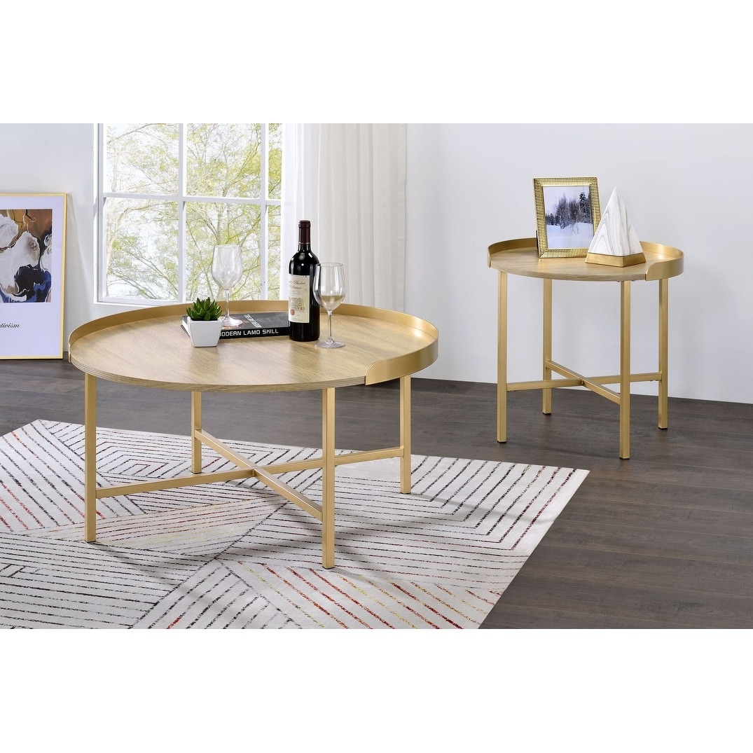 Oak Coffee Table with Gold Finish|Gold - Mycitystee