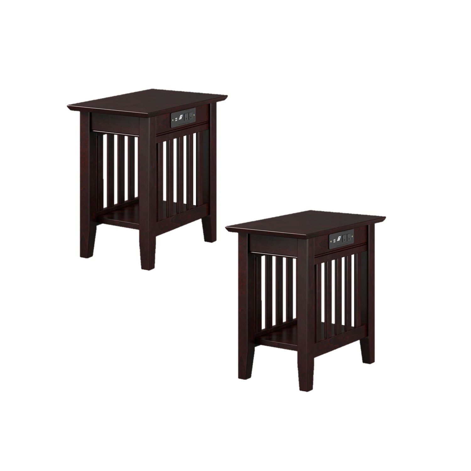 Mission Solid Wood Side Table with USB Charger Set of 2 - Mycitystee