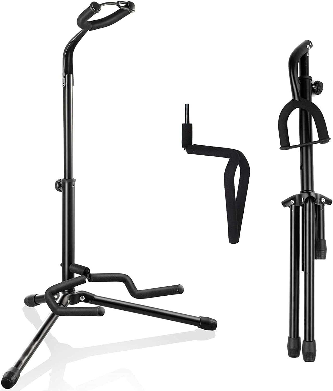 5 Core Guitar Stand Black | Premium Universal Floor Stand for Acoustic Electric Guitars Bass| Height Adjustable & Heavy Duty  Folding Tripod Guitar St - Mycitystee