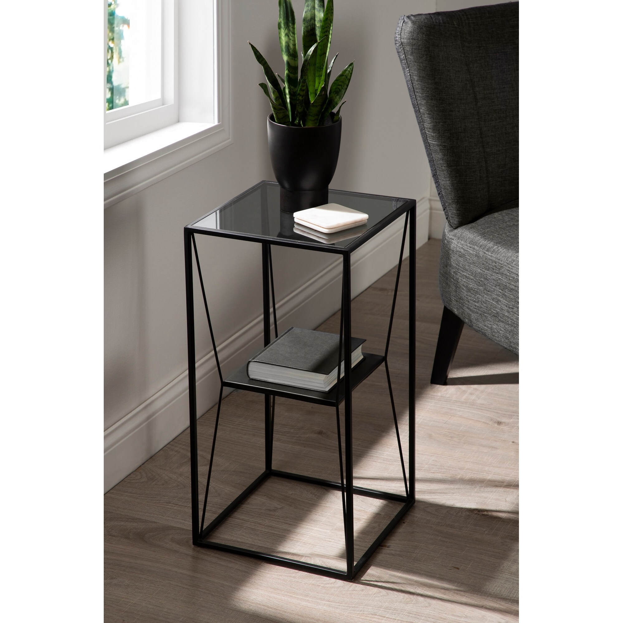 Kate and Laurel Knight Metal Glass Side Table - 12x12x24 - Mycitystee
