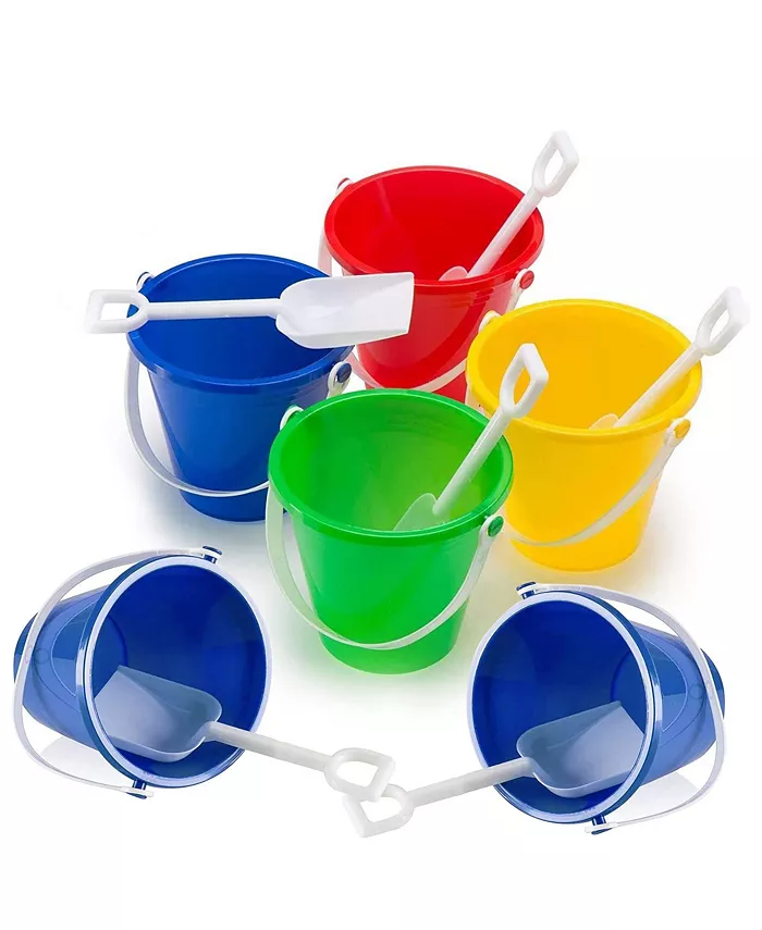 Dollar Deal Top Race Beach Pails 6 Pack Sand Buckets and Shovels for Kids 5 Inches | Beach and Sand Toys at The Beach | Use for Sand Molds at The Sand - Mycitystee