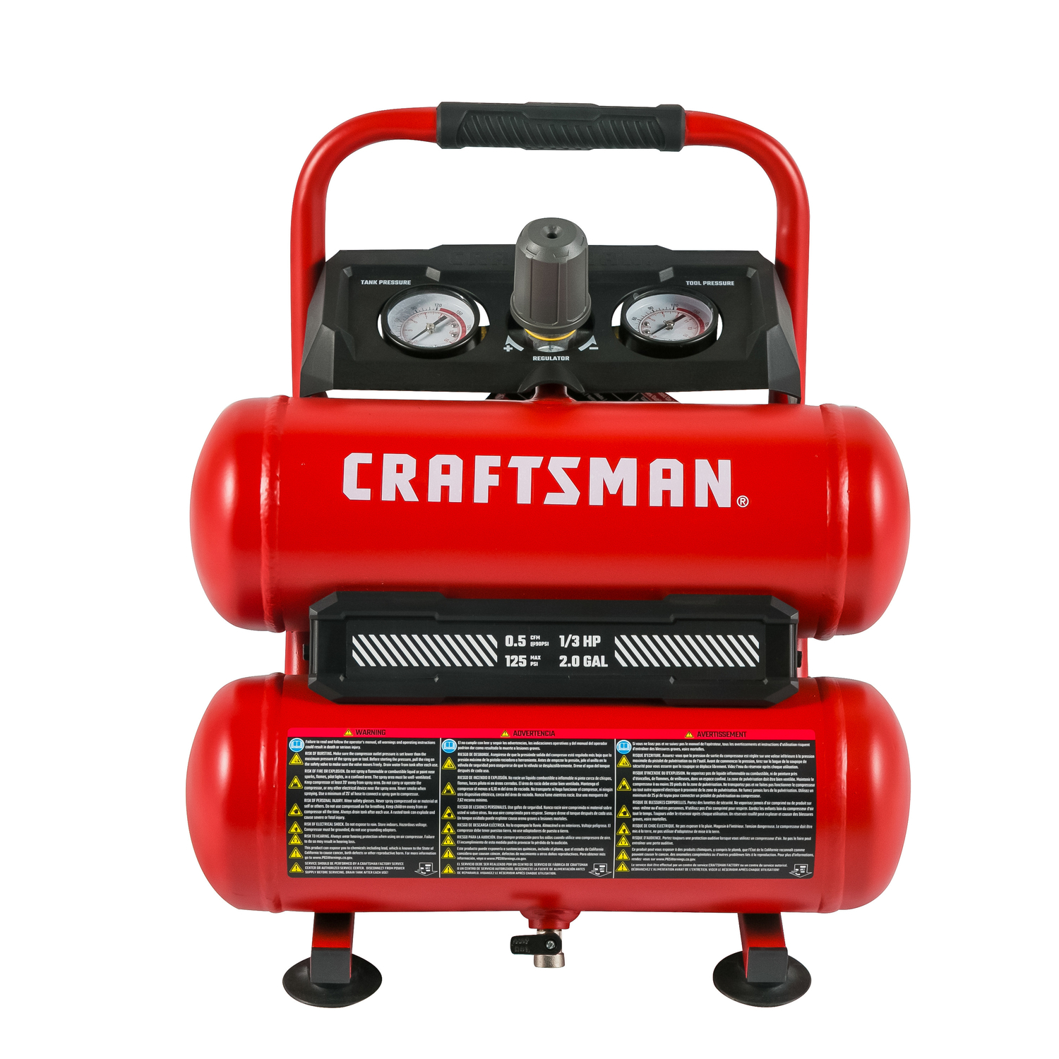 Craftsman 2 gal Twin Stack Portable Air Compressor 125 psi 0.3 HP - Mycitystee
