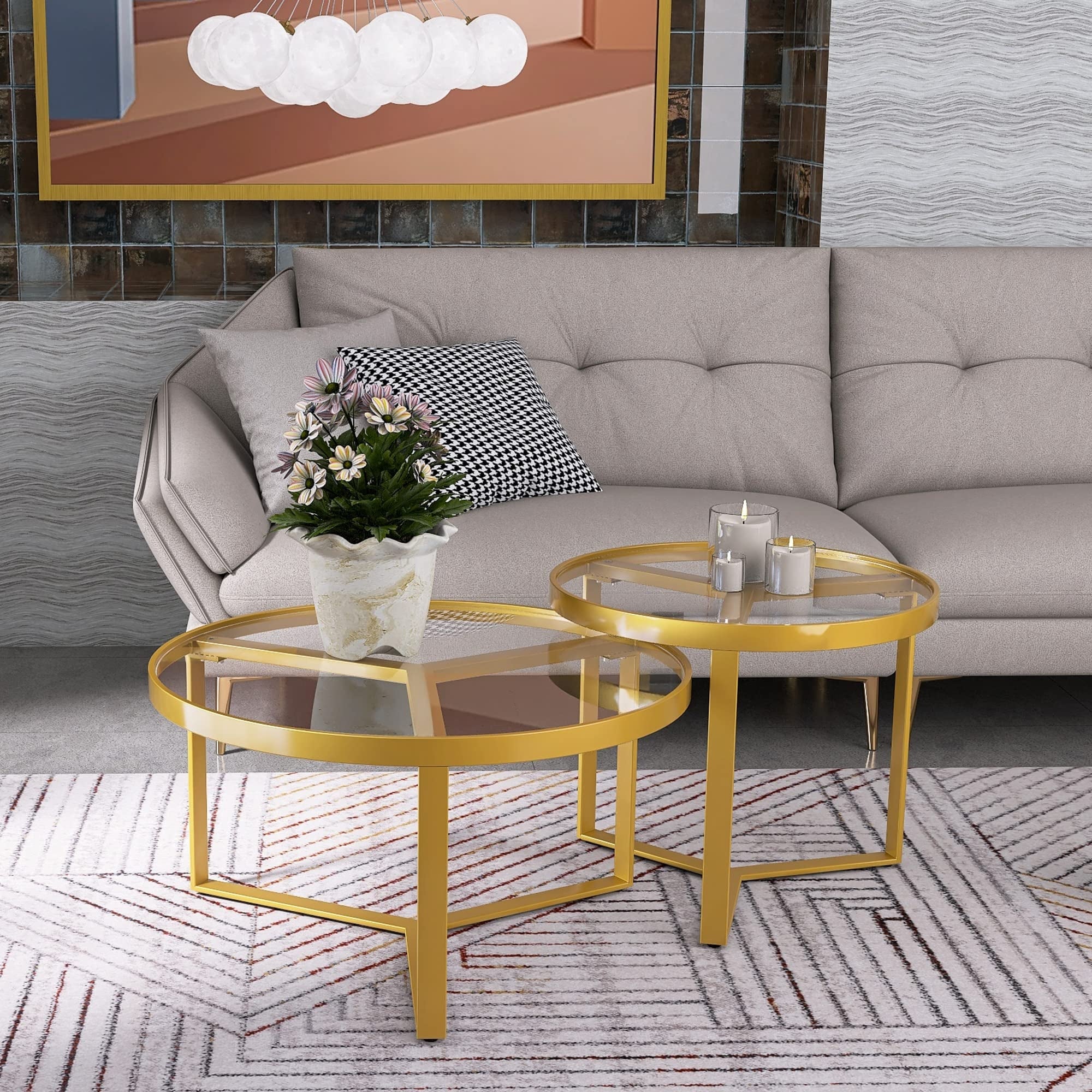 Modern Nesting Round Coffee Table Set of 2， Small Round End Table and Round Coffee Table， Circle Table - Mycitystee