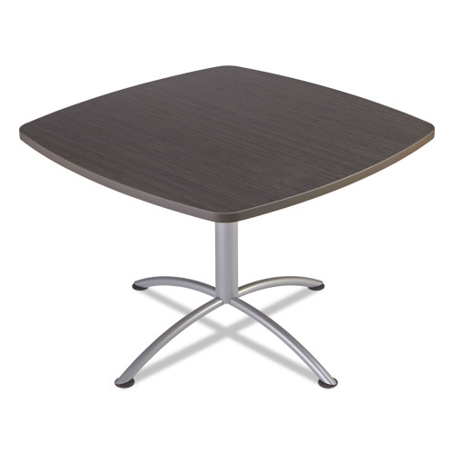 Iceberg iLand Table， Cafe-Height， Square Top， Contoured Edges， 42w x 42d x 29h， Gray Walnut/Silver (69744) - Mycitystee