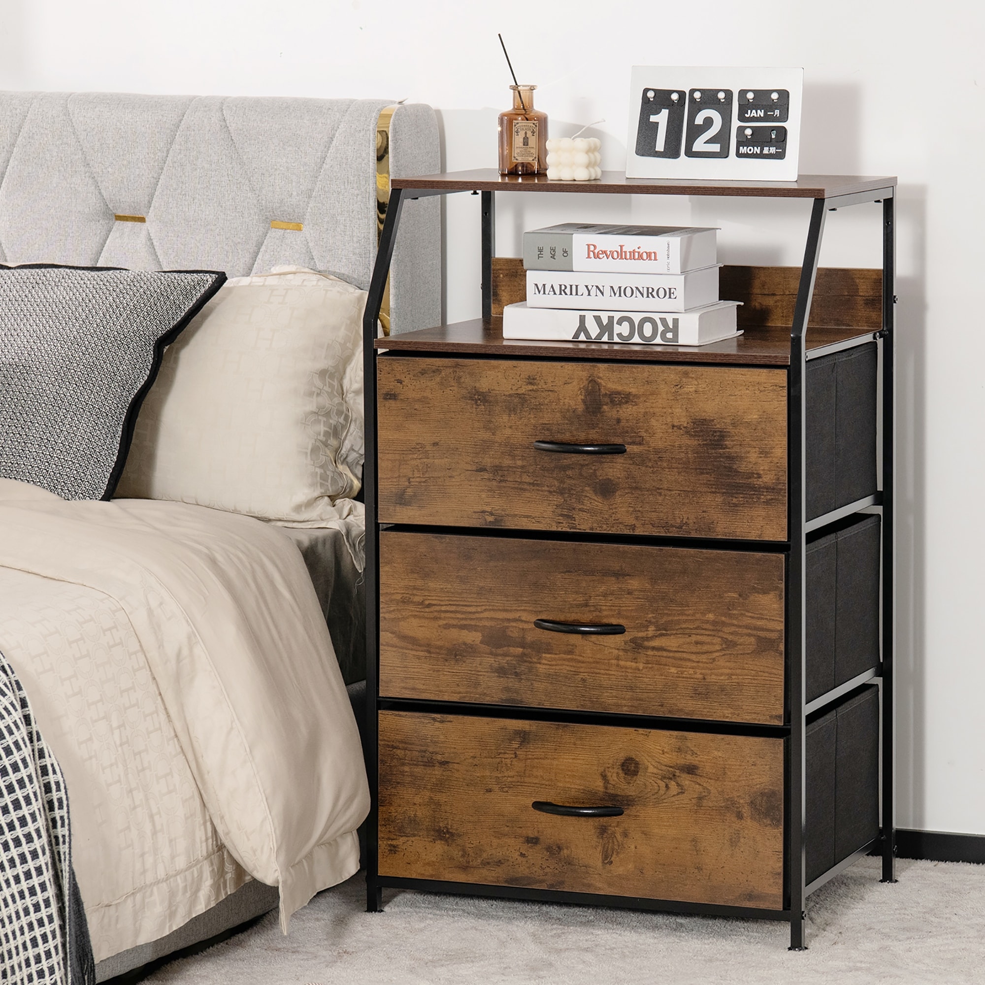 3 Drawers Dresser Storage Tower Cabinet w Foldable Fabric Drawers - - 36757392 - Mycitystee