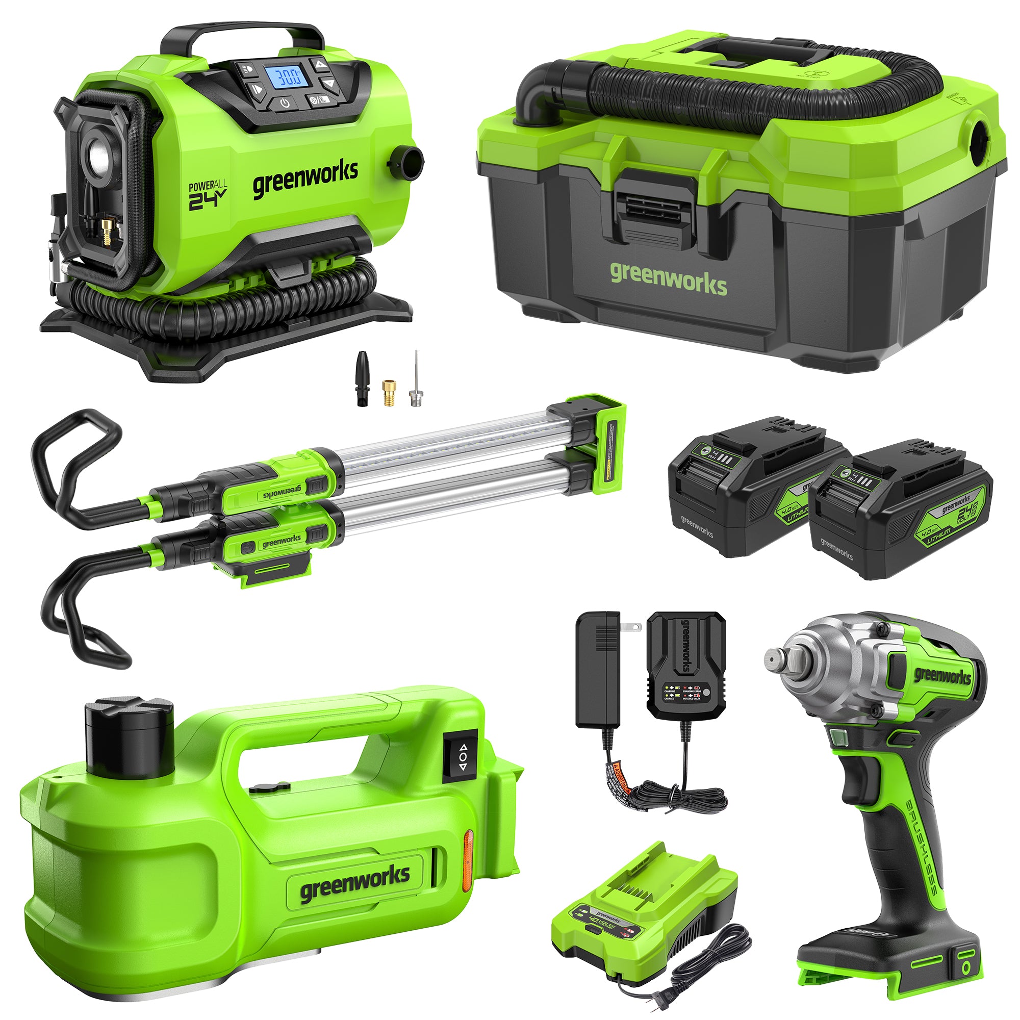 24V Cordless Battery Premium Car 5-pc Combo Kit w/ 2.0Ah and 4.0Ah Bat - Mycitystee