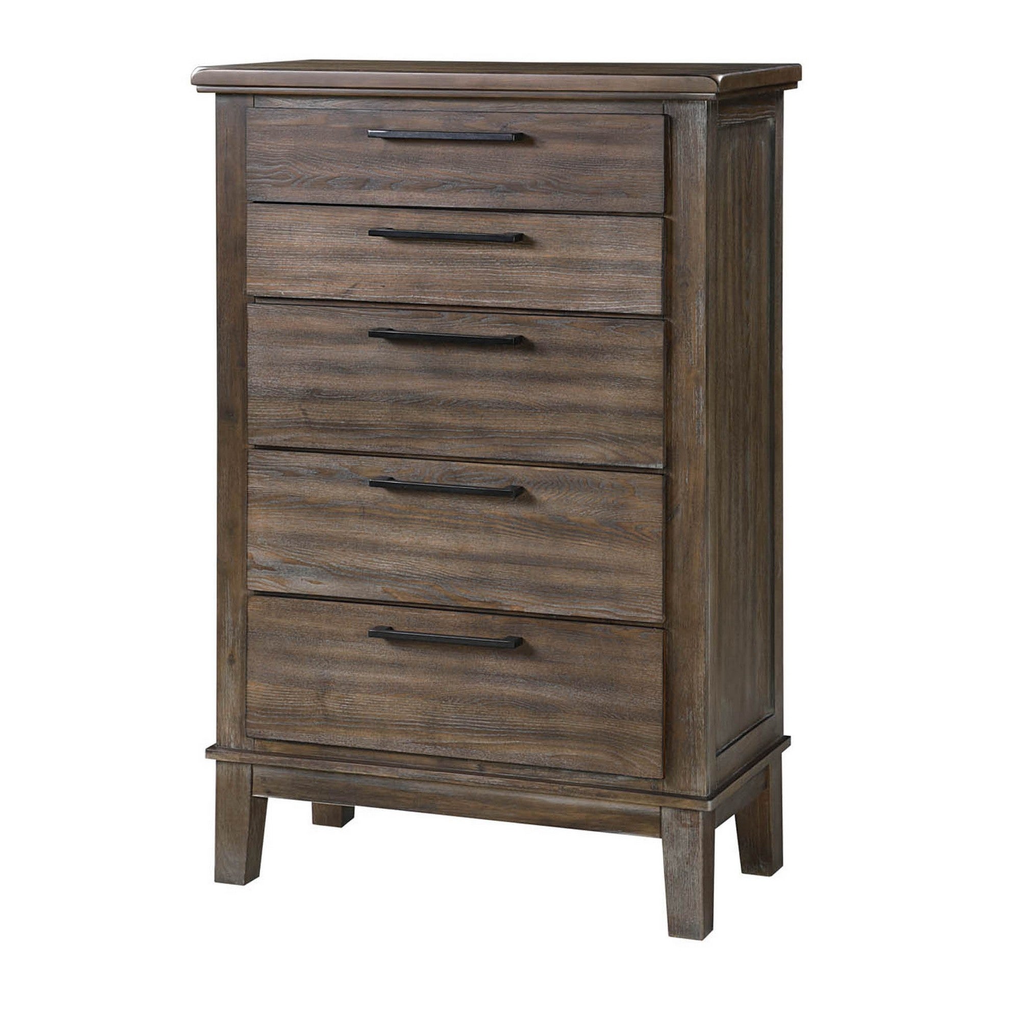 Wooden Trim Top Chest with 5 Drawers and Antique Bar Pulls，Distressed Brown - - 31575457 - Mycitystee