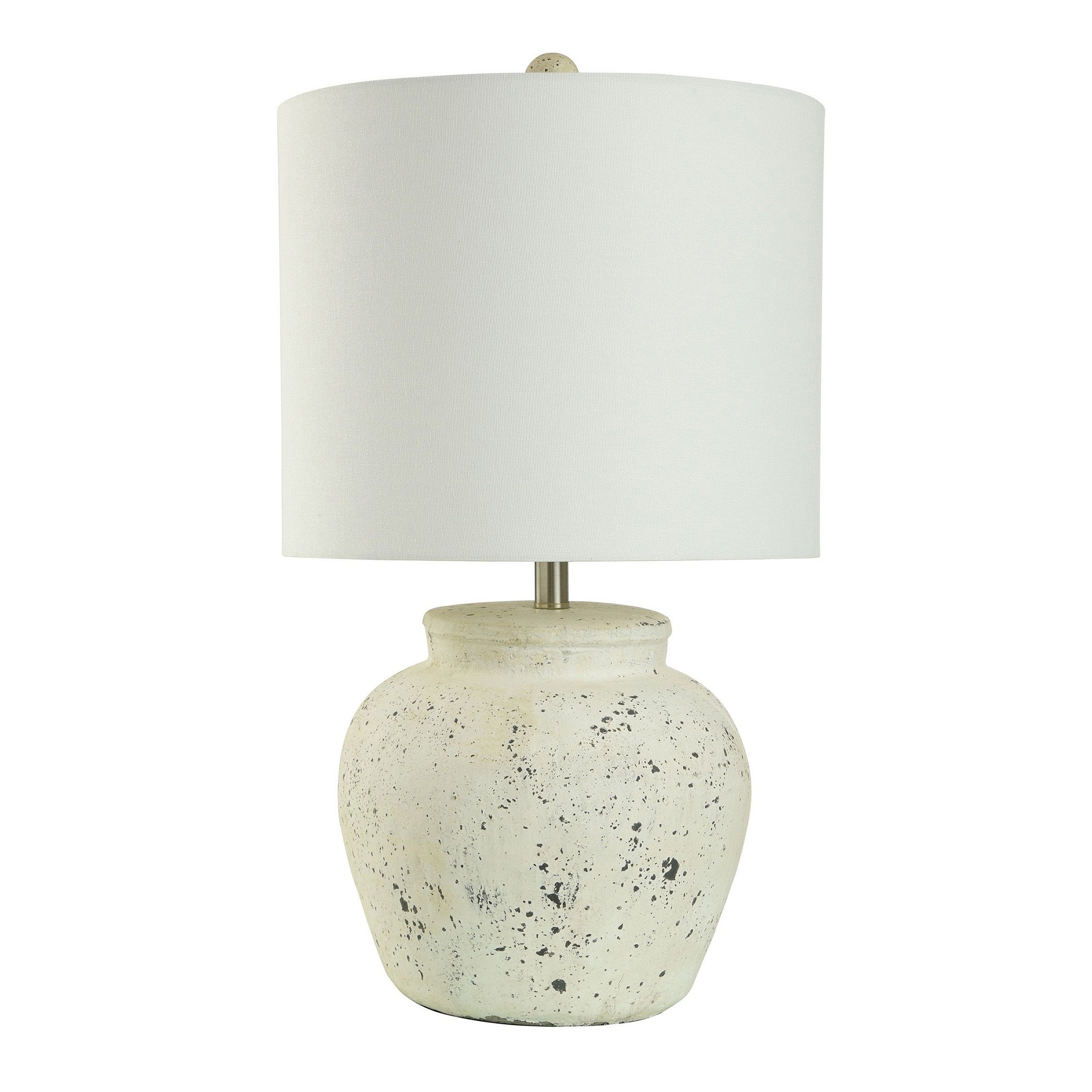 Quin Cotta - Rustic Cement Table Lamp - Distressed Cream Finish - Off-White Shade - Mycitystee
