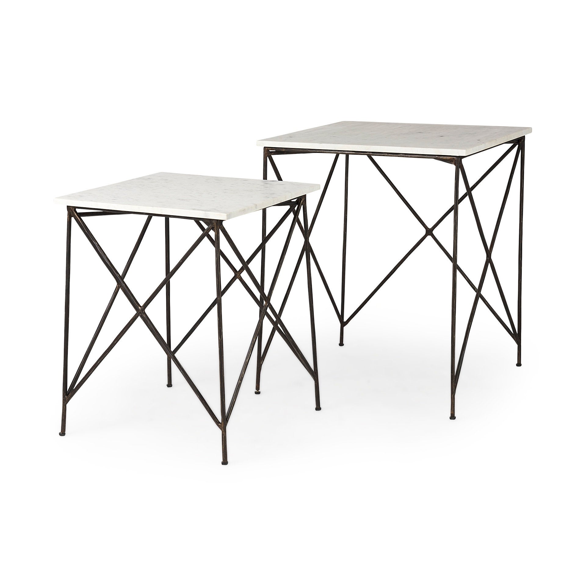 Lorlei White Marble Top w/ Antique Gold Iron Legs End/Side Tables (Set of 2) - Mycitystee