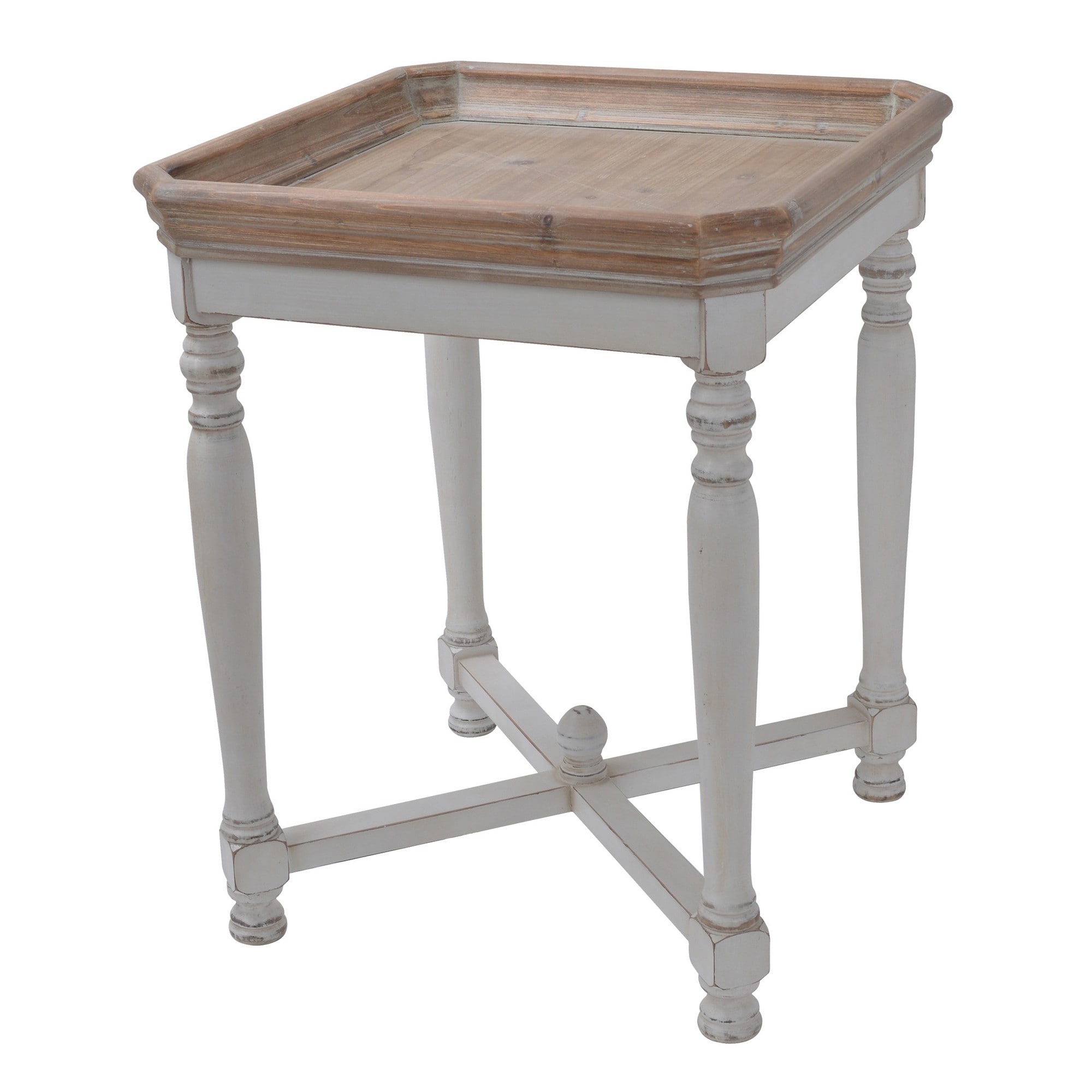25 Inch Square End Side Table， Fir Wood， Natural Brown， Antique White - Mycitystee