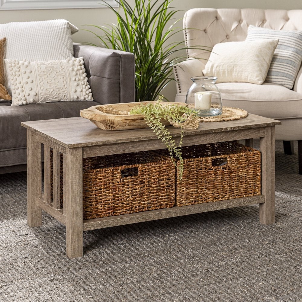 Traditional Storage Coffee Table with Bins， Driftwood - Mycitystee