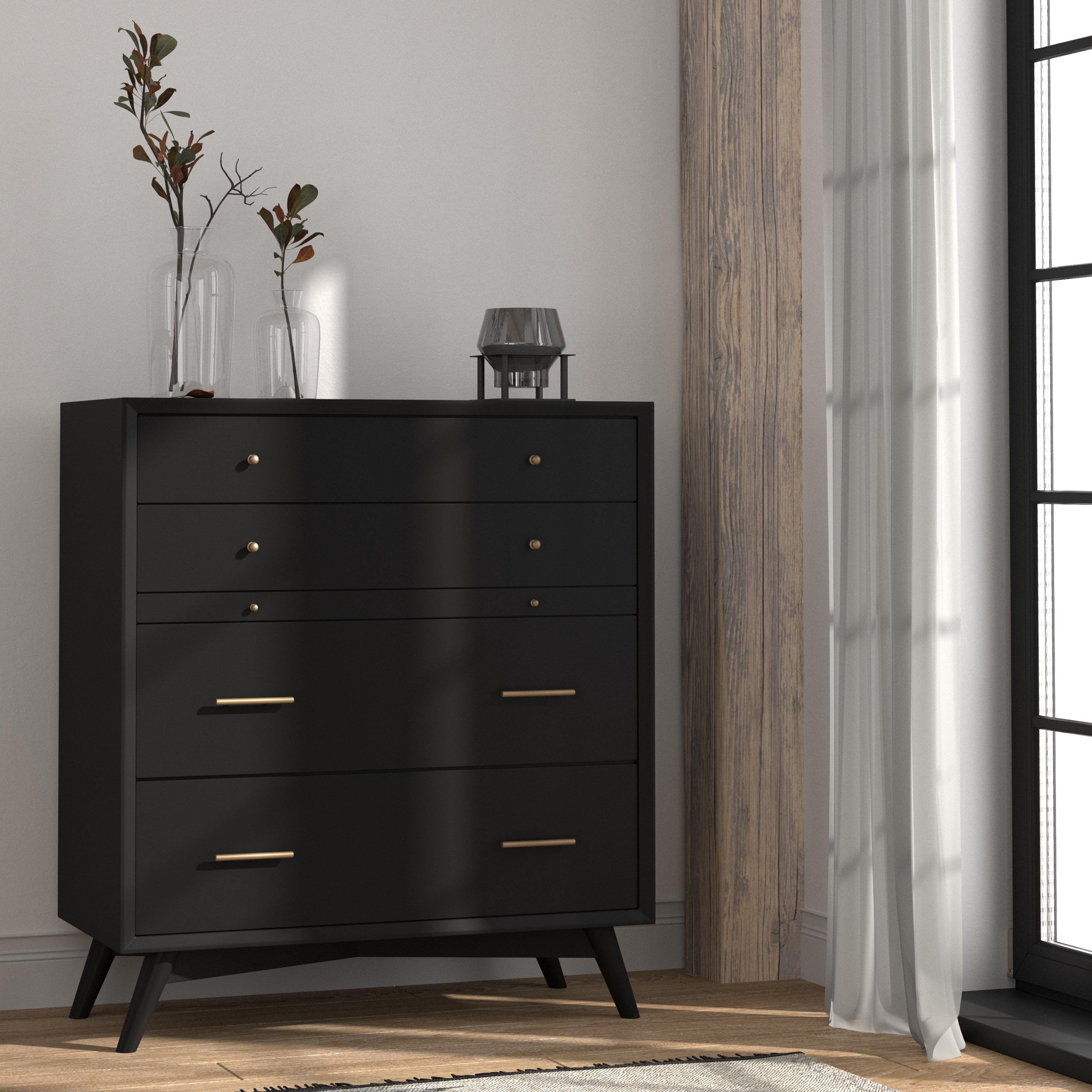 Flynn Mid Century Modern 4 Drawer Multifunction Chest， Black - - 33599713 - Mycitystee