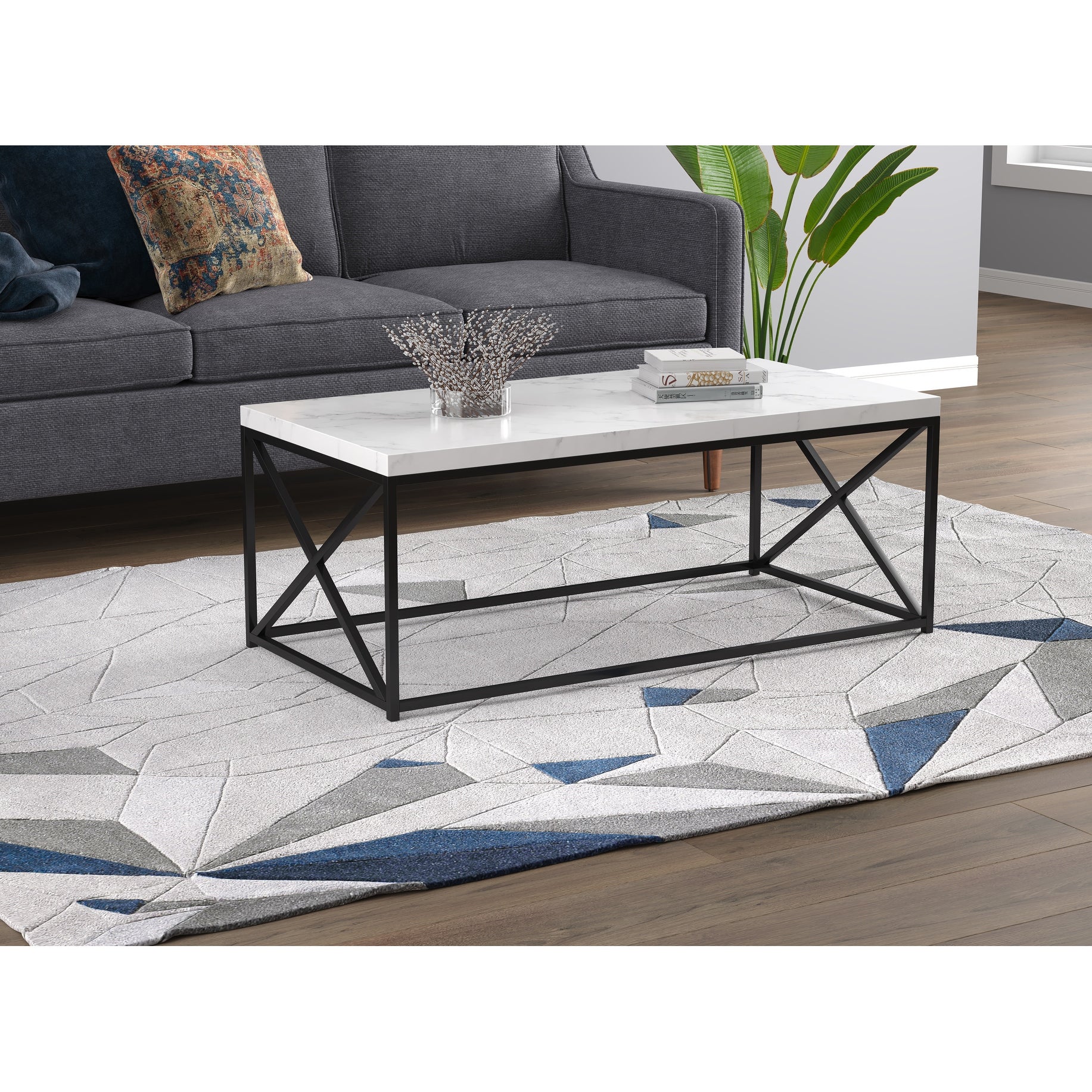 Coffee Table 44L Marble Black Metal - 44' x 22' x 17' - Mycitystee