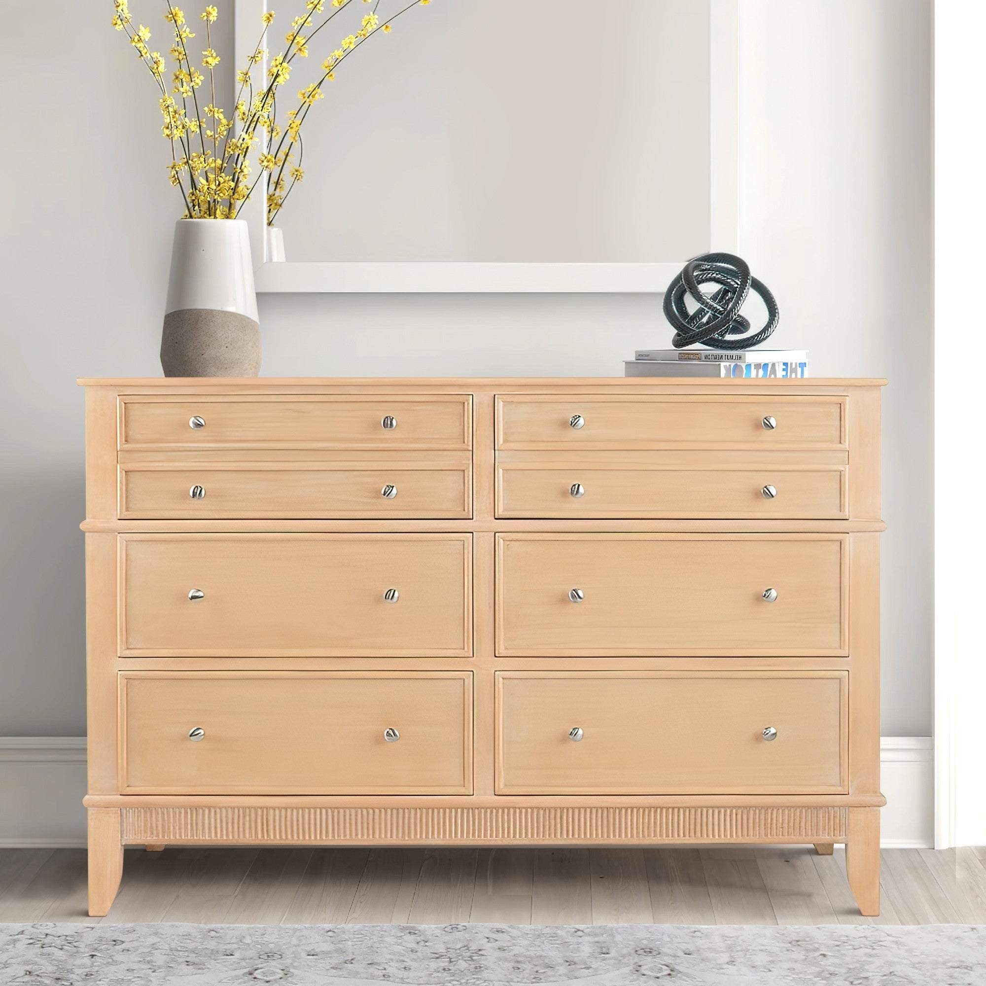 52 Inch Modern Dresser Chest， 6 Drawers， Metal Knobs， Natural Brown - - 36907813 - Mycitystee