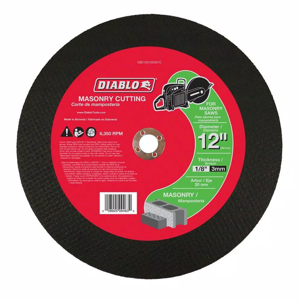 DIABLO 12 in. x 1/8 in. x 20 mm Masonry High Speed Cut-Off Disc and#8211; XDC Depot - Mycitystee
