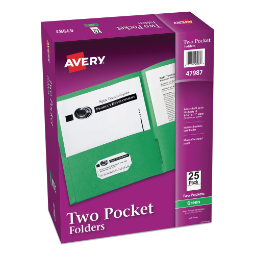 Avery Two-Pocket Folder， 40-Sheet Capacity， Green， 25/Box (47987) - Mycitystee