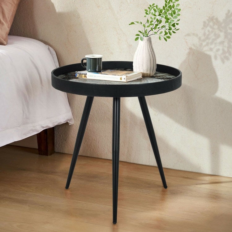 Modern Round End Table with Wooden Tray Top for Living Room Bedroom - Mycitystee