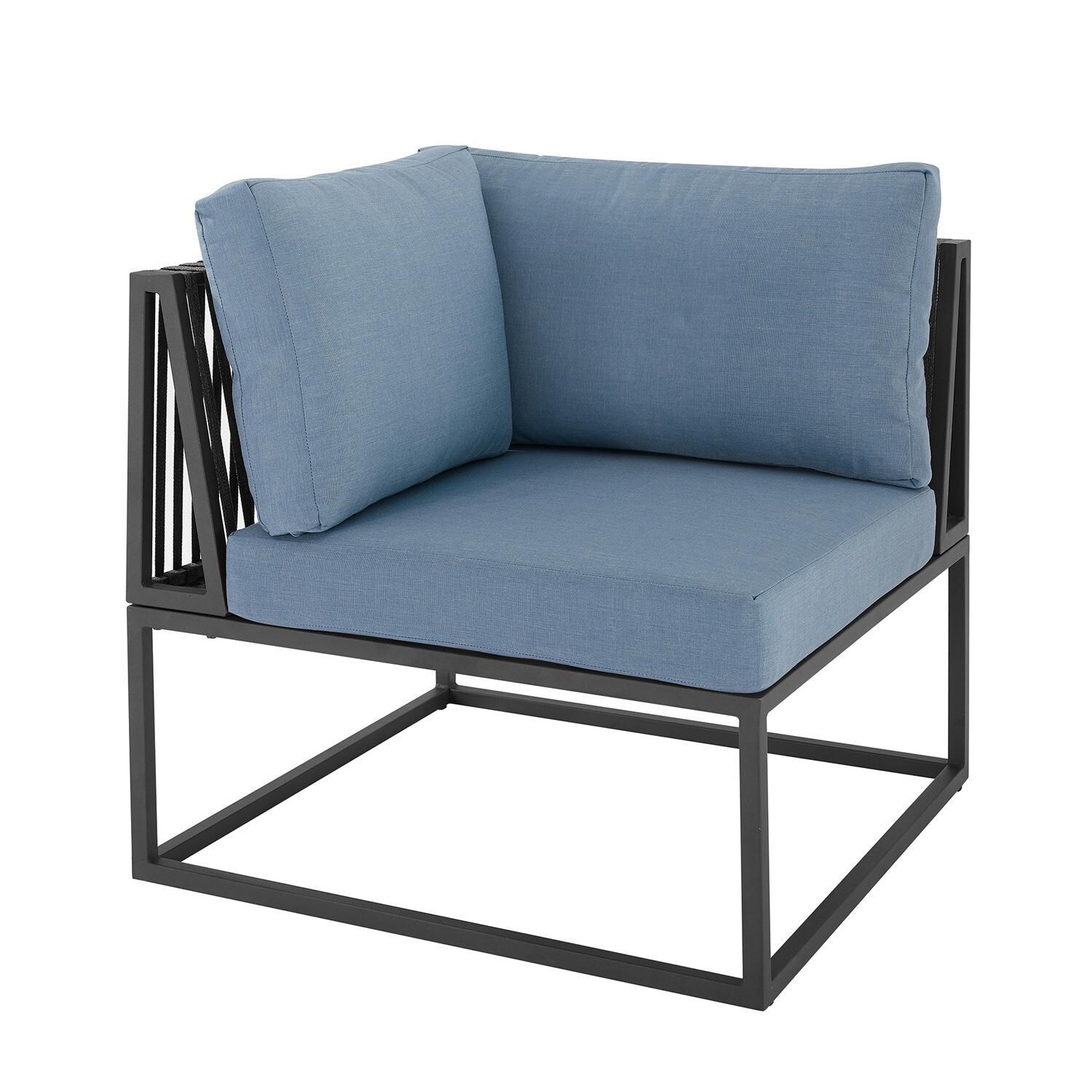 Ultimate Patio Chesterview Steel Patio Corner Sectional Club Chair W/ Blue Cushions - Mycitystee