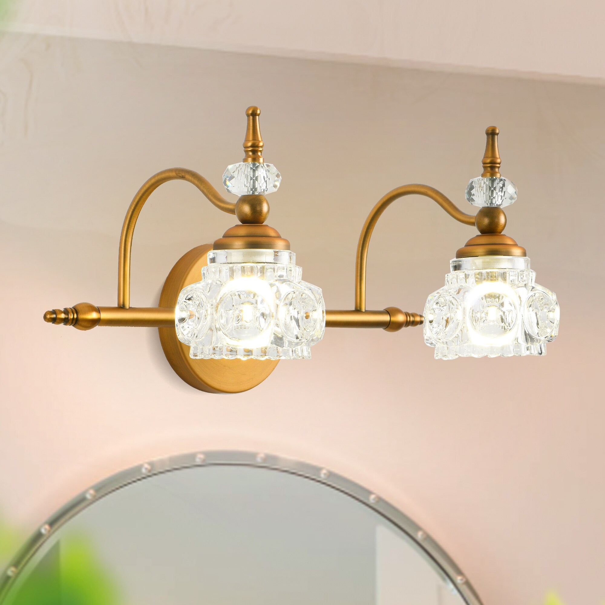 2-Light Vintage Crystal Wall Lights， Bathroom Vanity Light Fixtures - N/A - Mycitystee