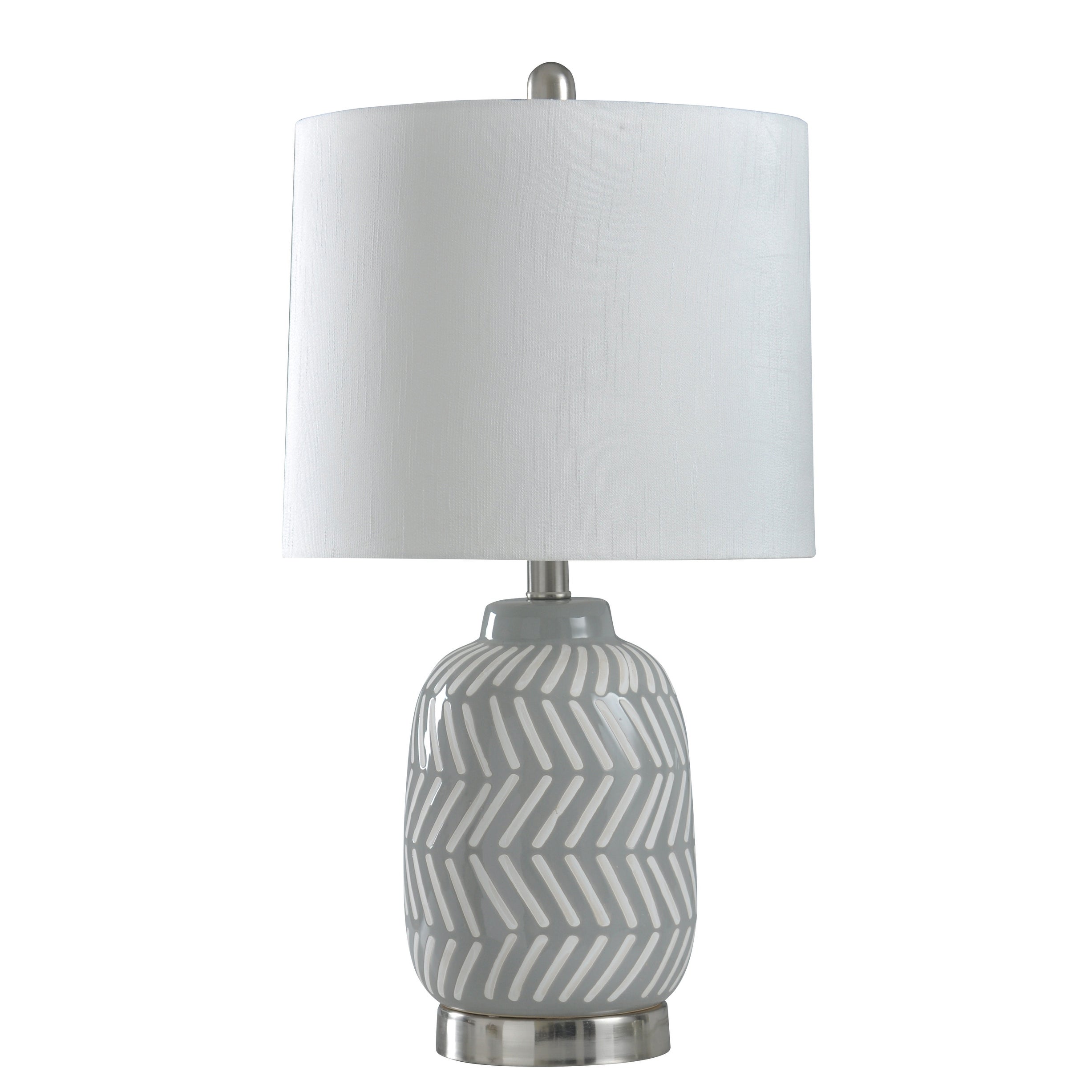 StyleCraft Grey and White Ceramic and Metal Table Lamp with Round Hardback Shade - Mycitystee