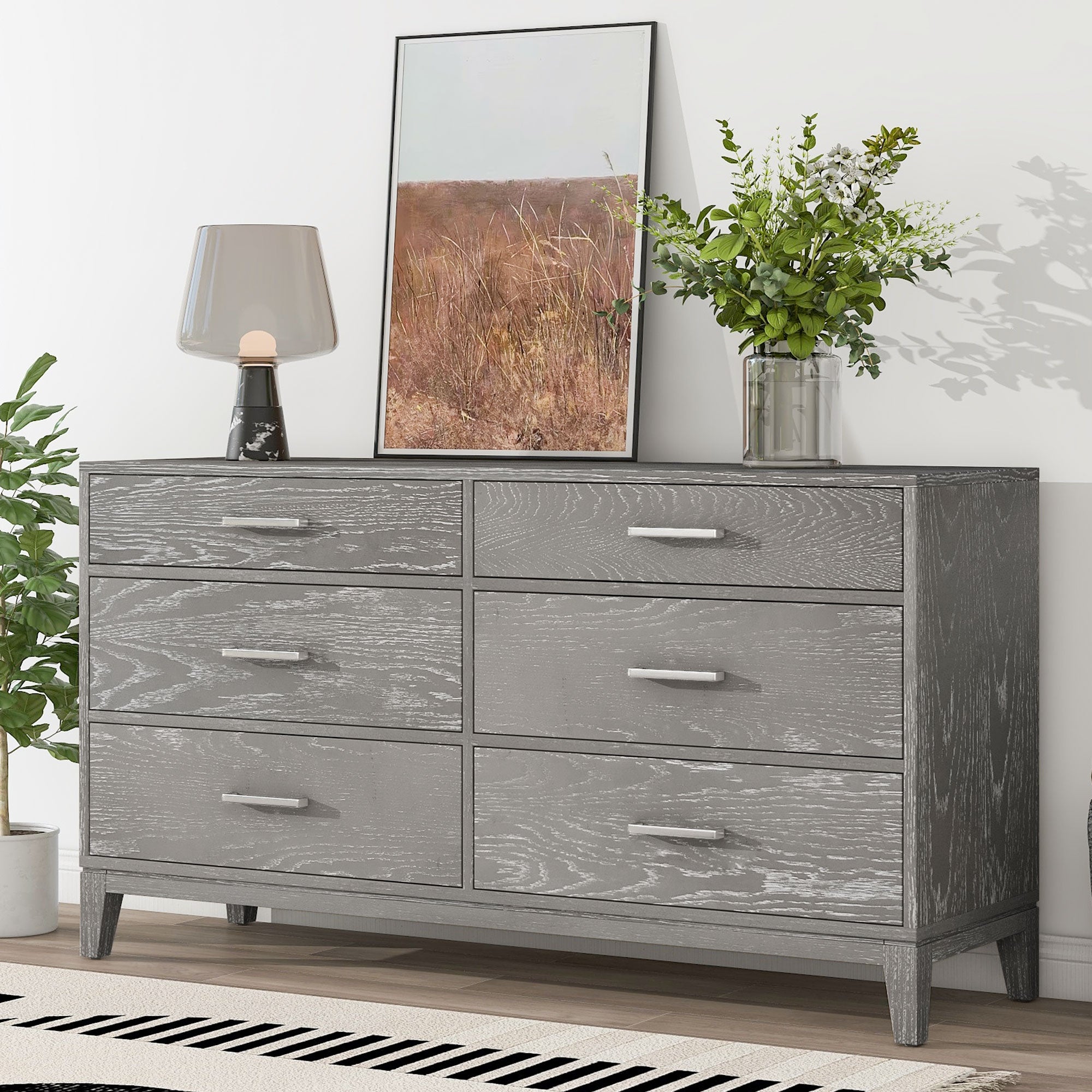 Modern Solid Wood Grey Grain 6 Drawers Dresser - - 37211468 - Mycitystee