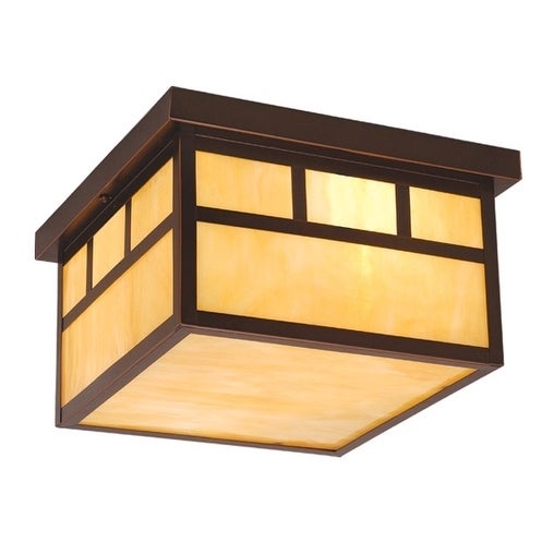 Mission Bronze Square Outdoor Flush Mount Ceiling Light Honey Glass - 11.5-in W x 7-in H x 11.5-in D - Mycitystee