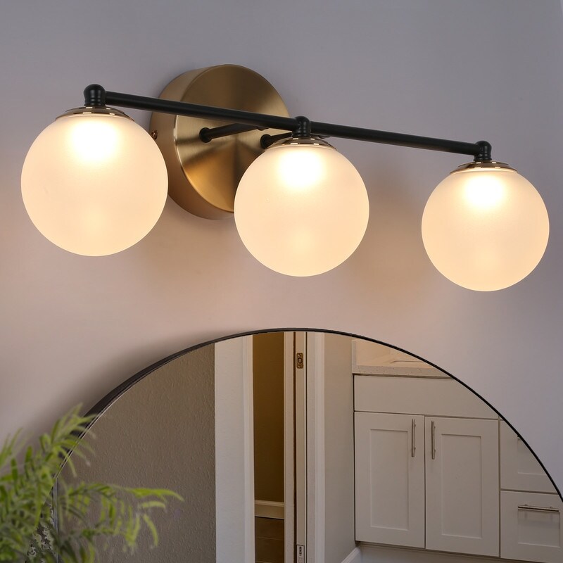 Modern 2/3-Light Black Gold LED Bathroom Vanity Light Globe Glass Wall Sconces - Mycitystee