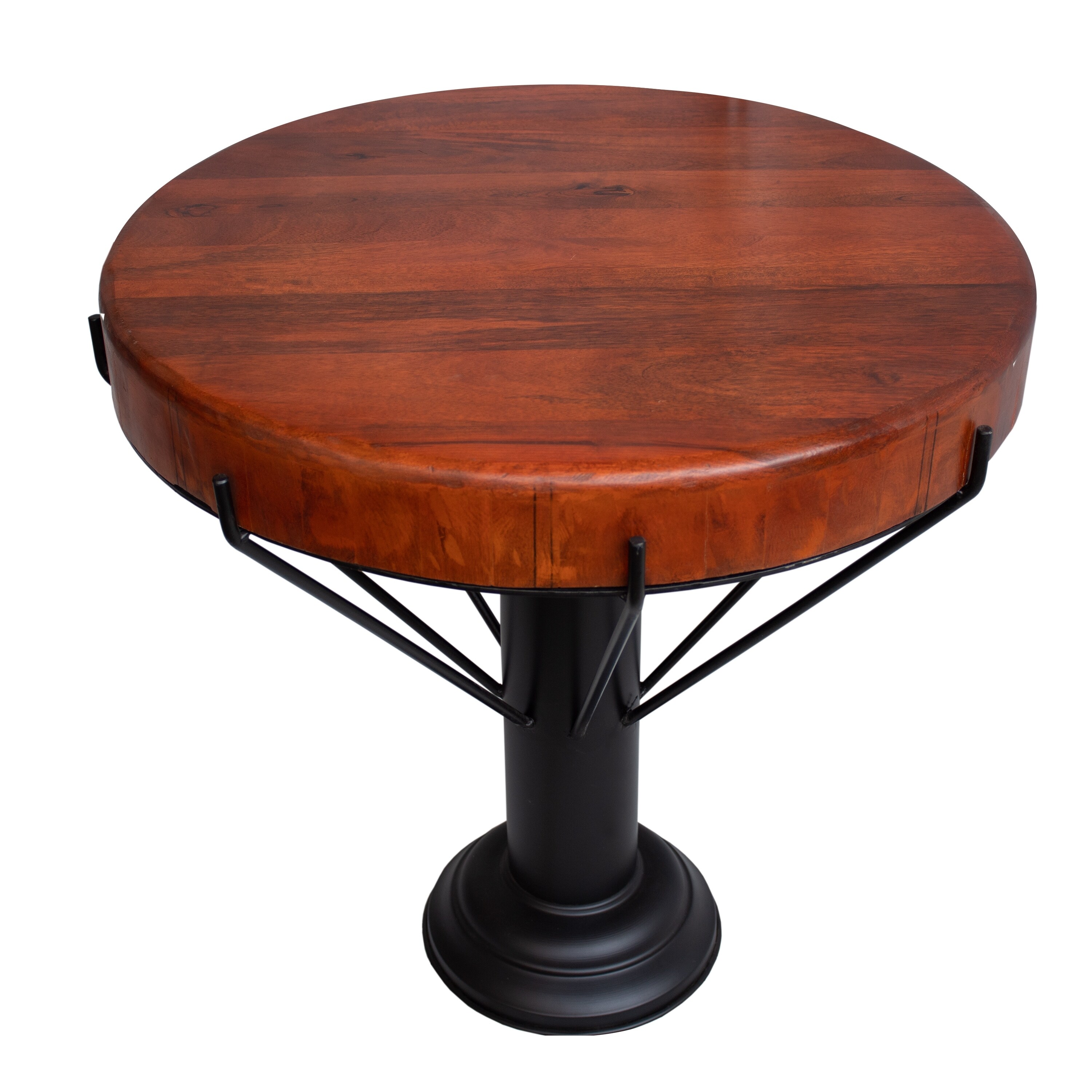 26 Inch Handcrafted Round Side End Table， Thick Mango Wood Top， Black Iron Pedestal Base - Mycitystee