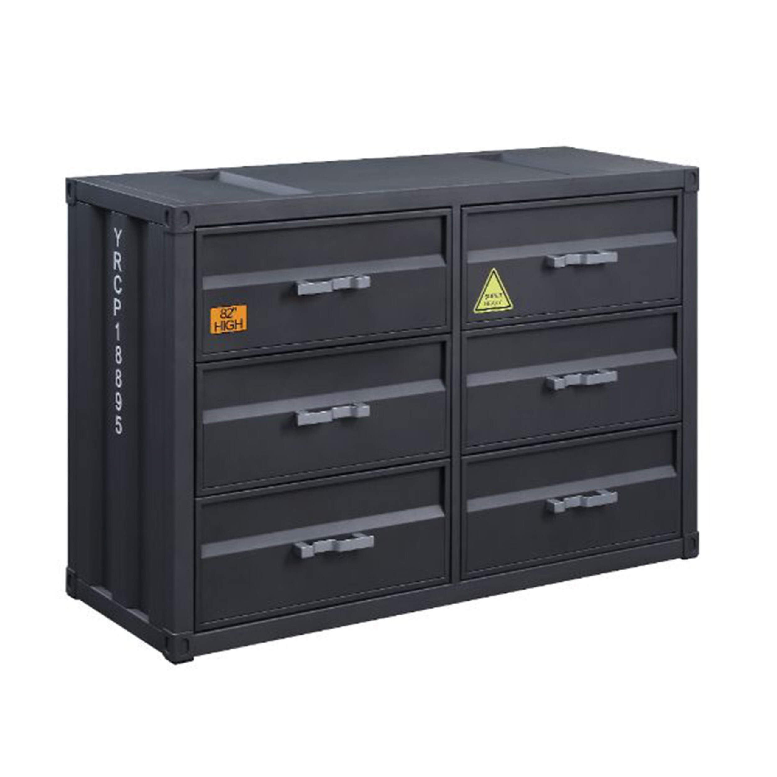 Dresser with 6 Metal Drawers and Container Style， Gray - - 35542275 - Mycitystee