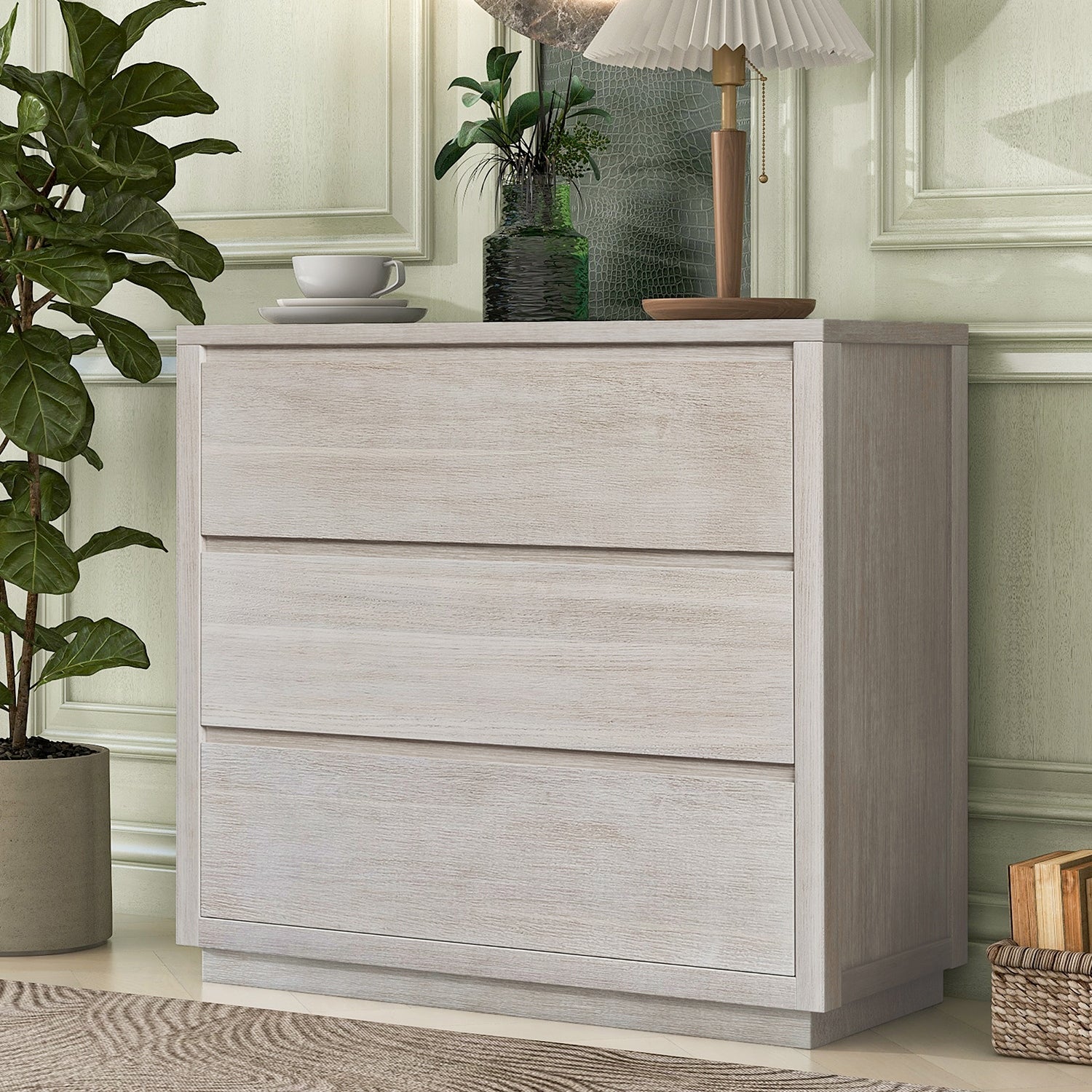 Modern Style Solid Wood 3-Drawer Chest for Bedroom，Stone Gray - - 37797725 - Mycitystee