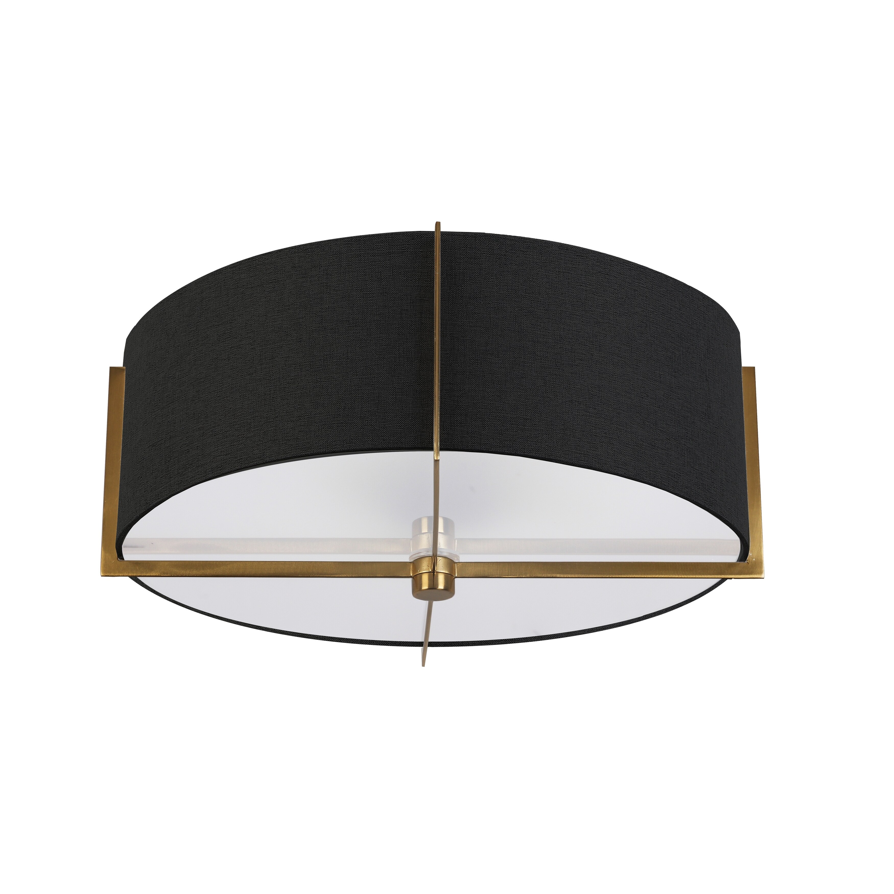 3 Light Incandescent Semi-Flush Mount， Aged Brass with Black Shade - Mycitystee