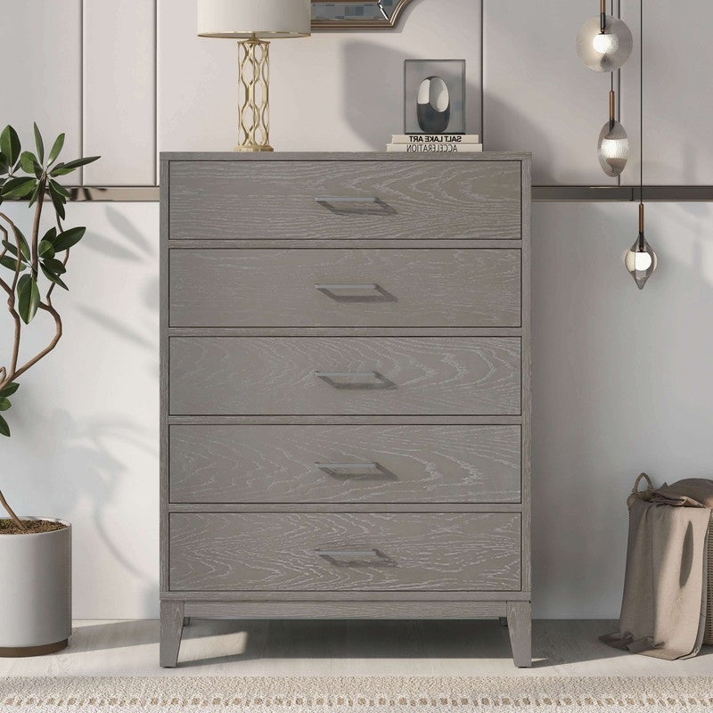 Modern Concise Style Solid wood Grey grain Five-Drawer Chest - - 37236242 - Mycitystee