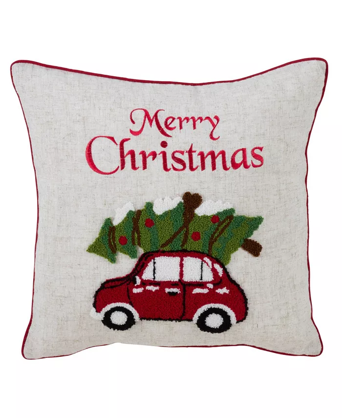 Saro Lifestyle Merry Christmas Red Car Decorative Pillow， 18