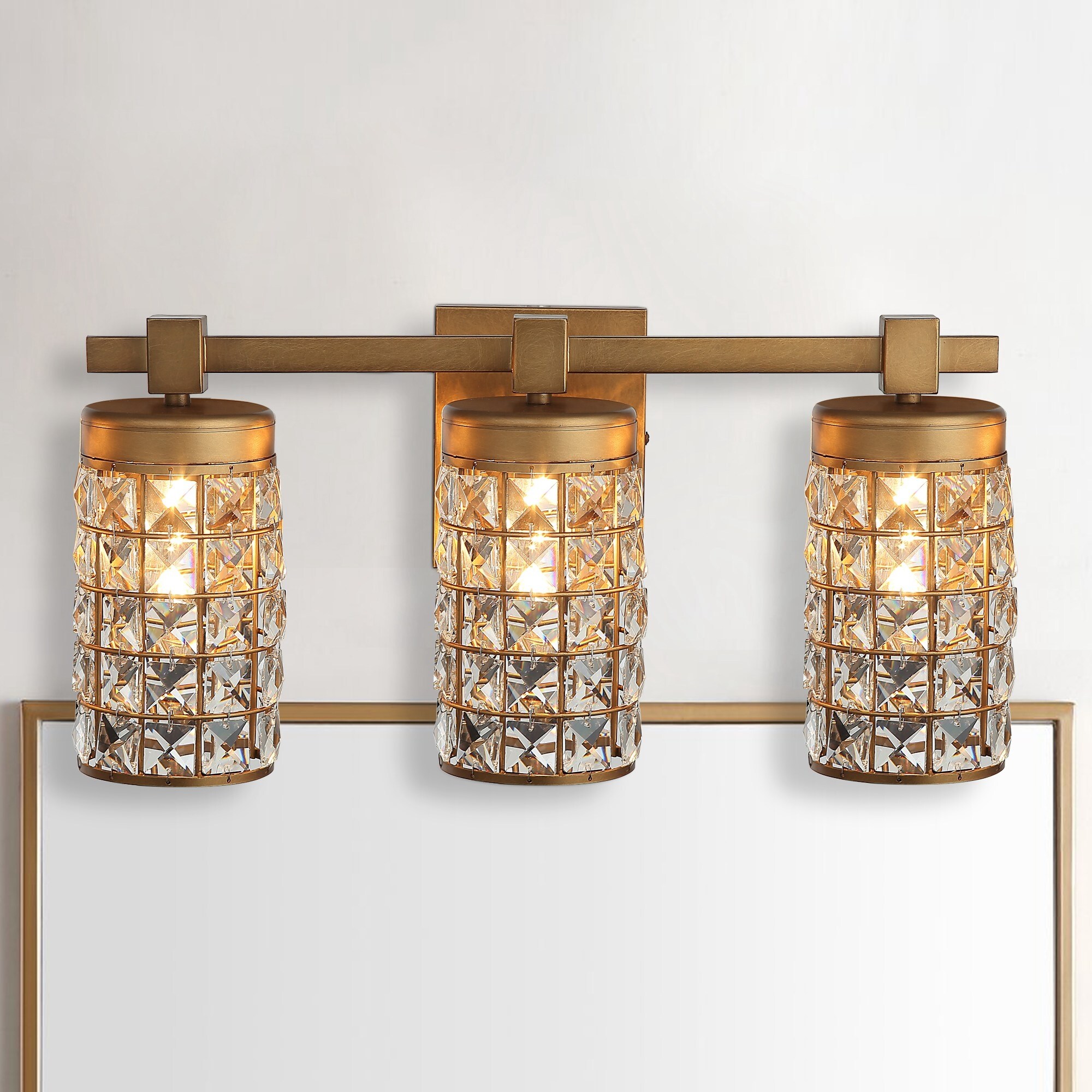 Modern Brass 3-Light Crystal Bathroom Vanity Lights Wall Sconce - Mycitystee