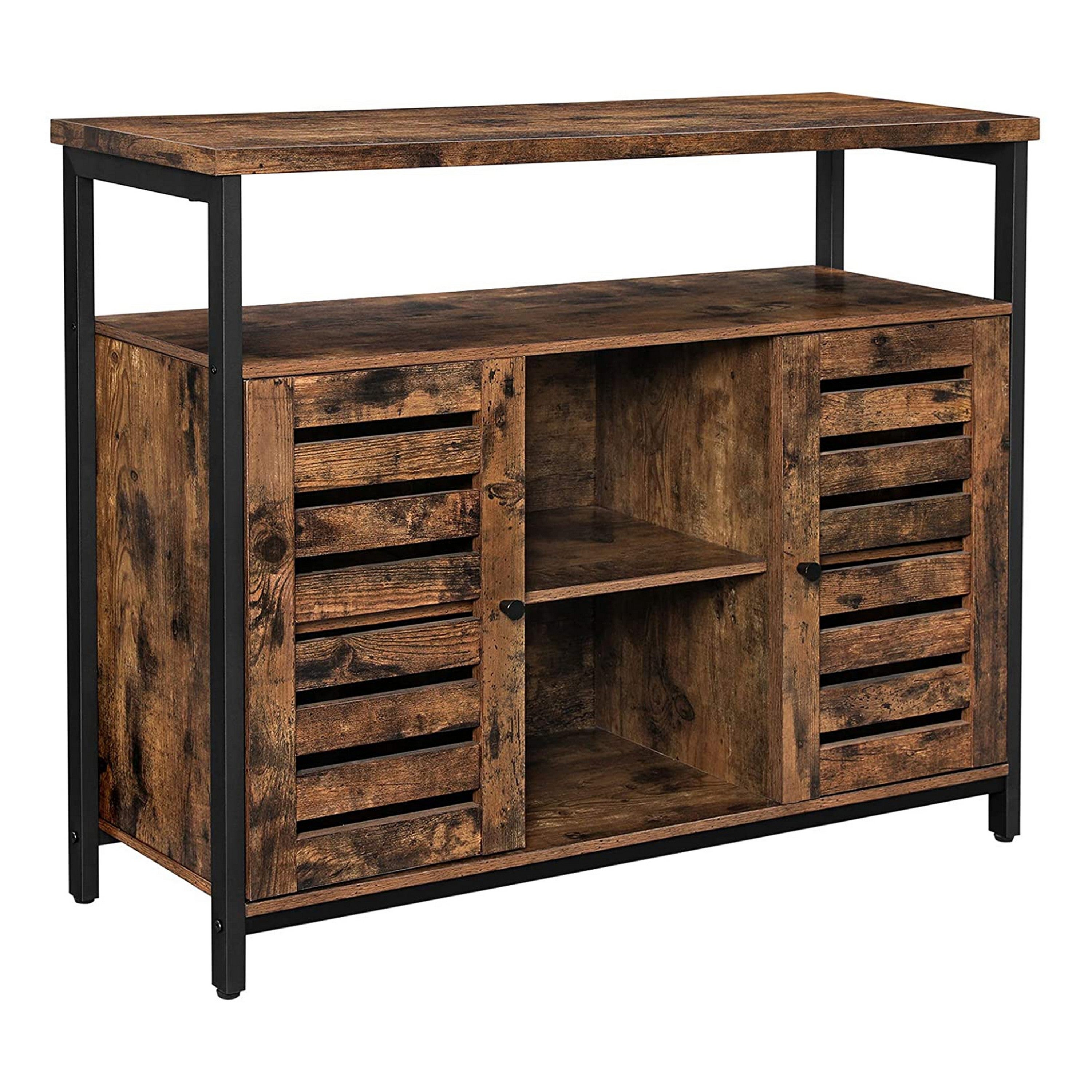 Sideboard with 2 Louvered Doors and Adjustable Shelves， Brown - Mycitystee