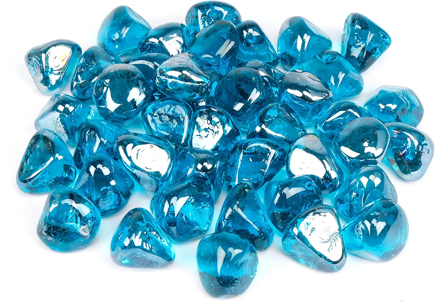 1'' High Luster Reflective Tempered Caribbean Blue Fire Glass Diamonds Rock for Fire Pit, Fireplace, 10 LBS Kit - Mycitystee