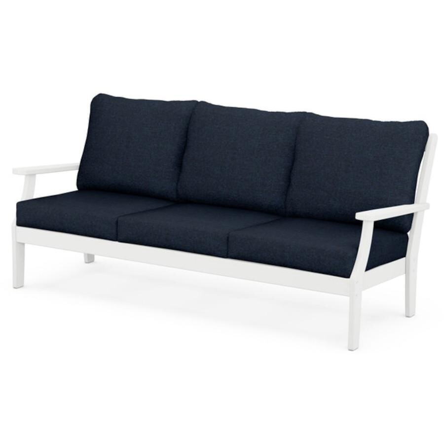 POLYWOOD Braxton Deep Seating Sofa in White / Marine Indigo - Mycitystee