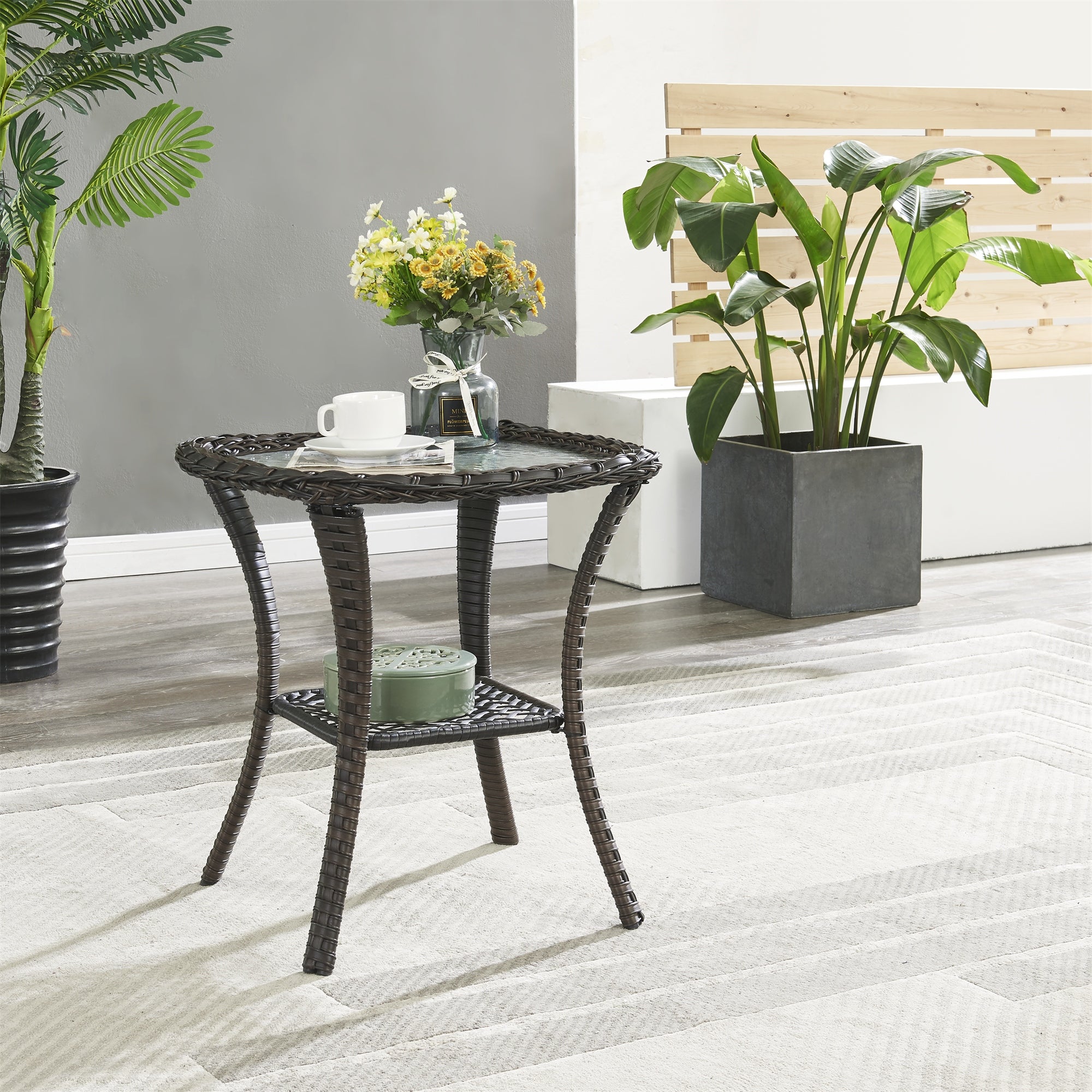 Outdoor Wicker Side Table Patio Rattan Furniture Table - Mycitystee