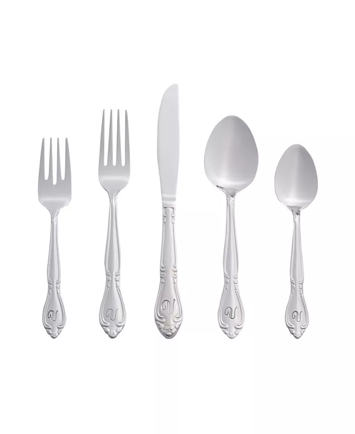 RiverRidge Home Riverridge Rose 46 Piece Monogrammed Flatware Set - V， Service for 8 - Mycitystee