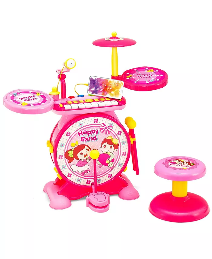 Costway 2-in-1 Kids Electronic Drum Kit Music Instrument Toy w  Keyboard Microphone - Mycitystee