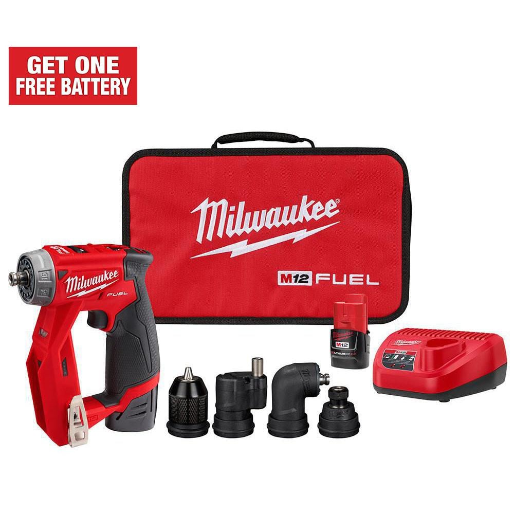 Milwaukee M12 FUEL 12V Lithium-Ion Brushless Cordless 4-in-1 Installation 3/8 in. Drill Driver Kit with 4-Tool Heads 2505-22 - Mycitystee