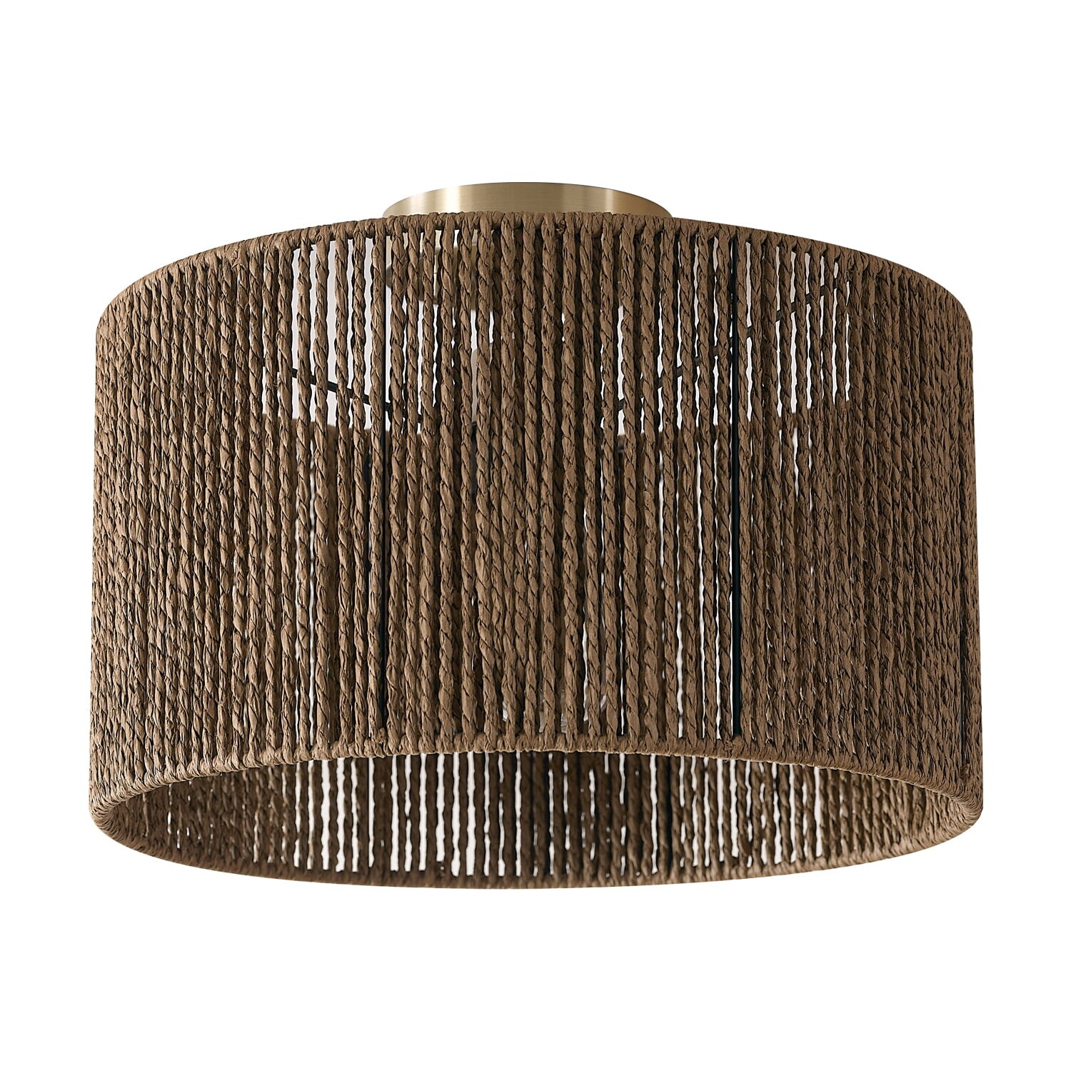 Lulu 1-Light Matte Brass Flush Mount Ceiling Light with Paper Twine Shade， 91000923 - Mycitystee